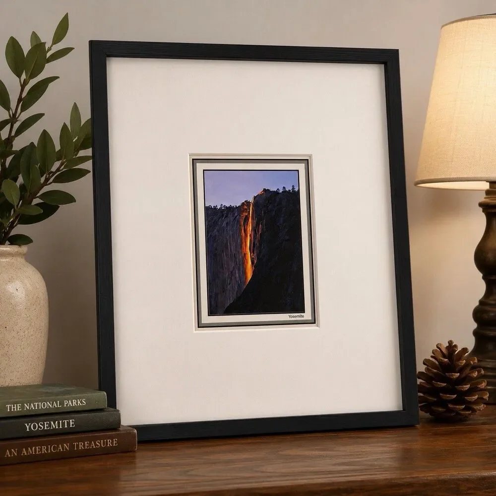 Yosemite Firefall Framed Photo Print Matted Black Frame 15.5x12.5 Wall Decor